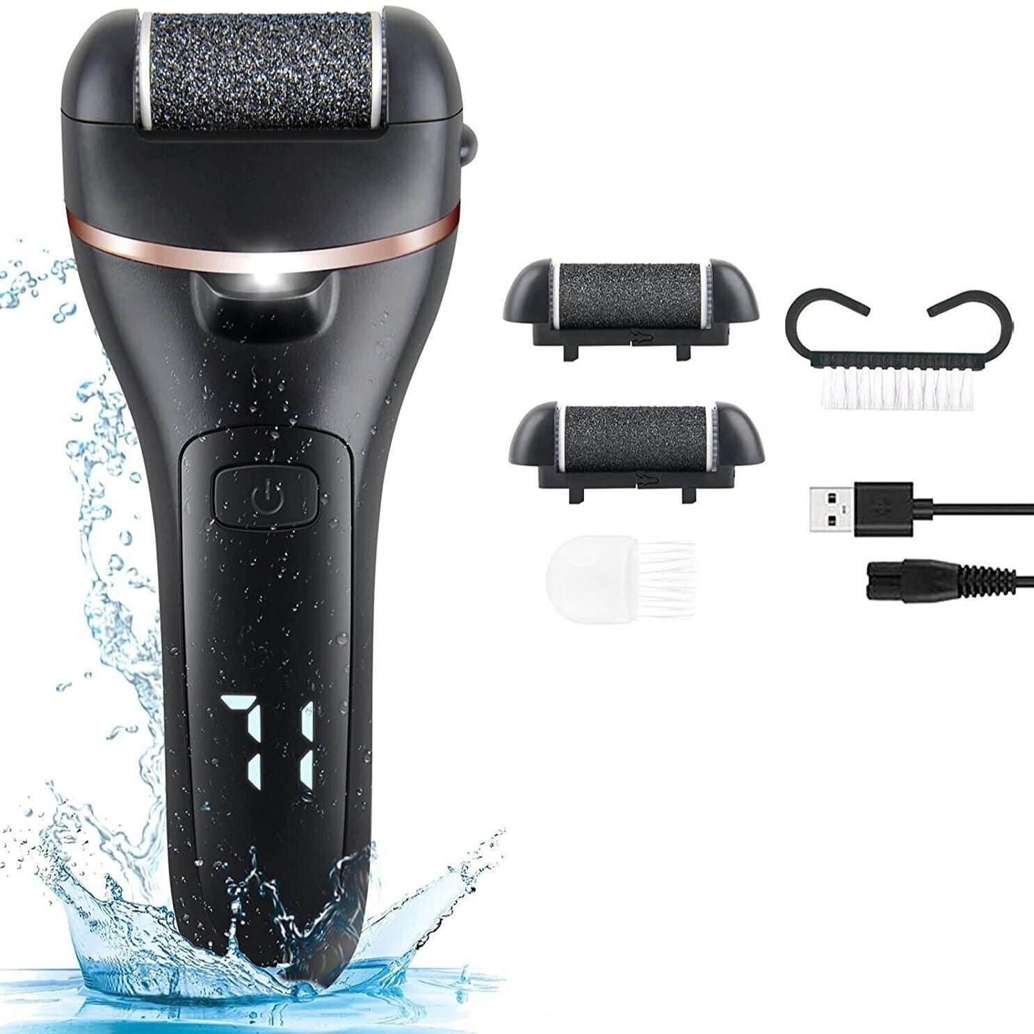 Electric Foot Grinder And Callus Remover Electric Foot Polisher Rechargeable Foot Washing And Pedicure Kit Suitable For Cracked Heels And Dead Skin With 3 Roller Heads