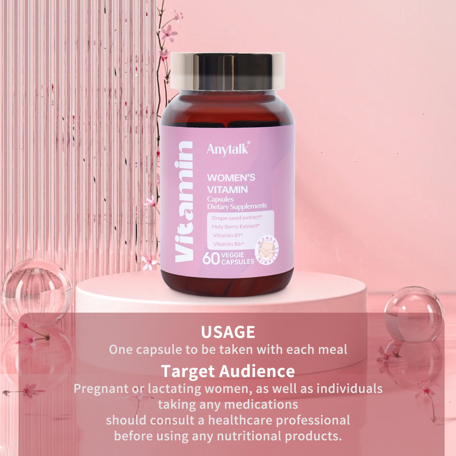 Women’s Skincare Vitamin Capsules deliver essential vitamins to nourish and revitalize the skin.